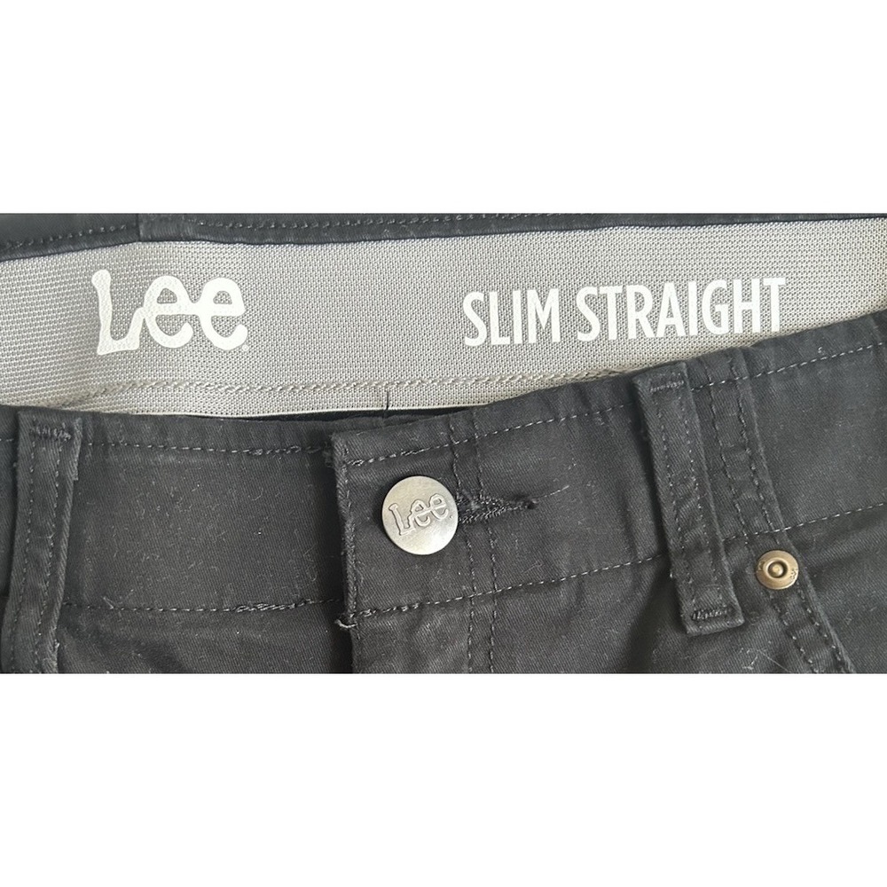 Lee‎ Slim Straight Logo Black Men Size 36x34 Denim Jeans Minimalist Western - Picture 3 of 7